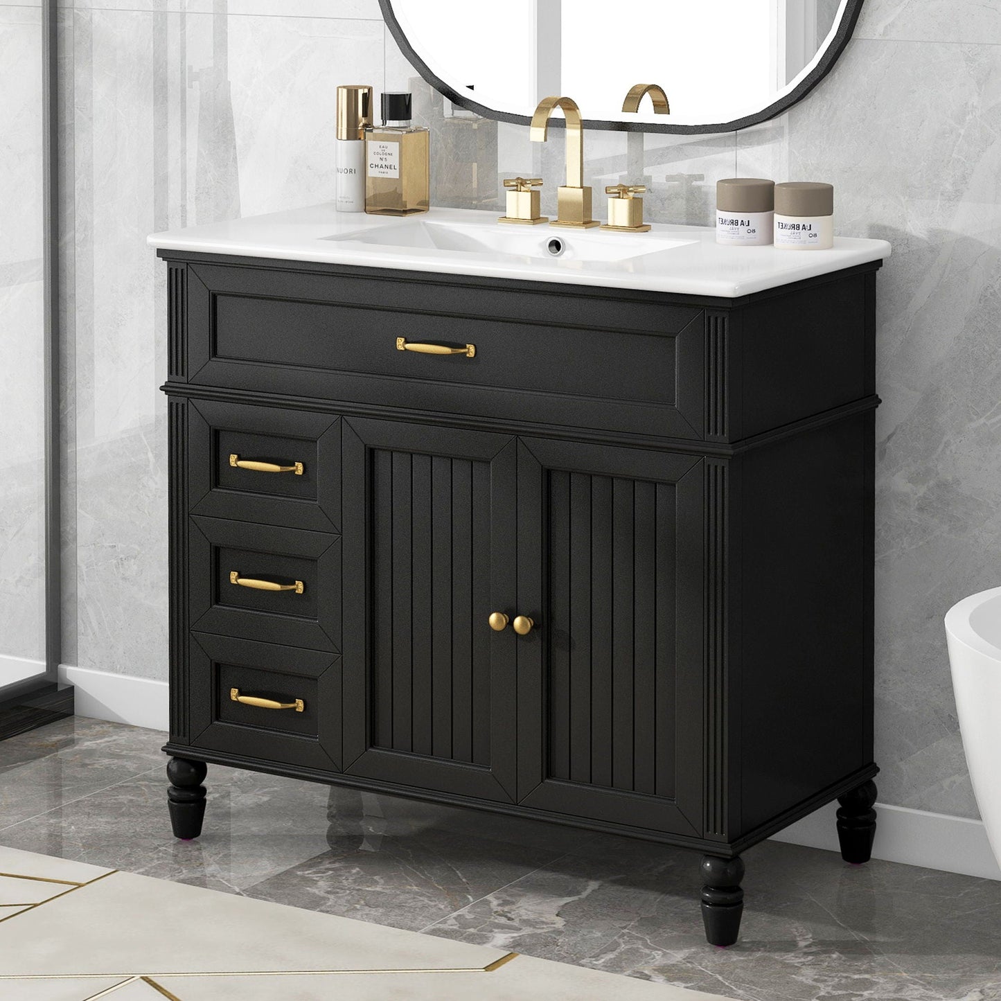 Bathroom Vanity With Sink, 2 Doors 2 Drawers, Freestanding Design