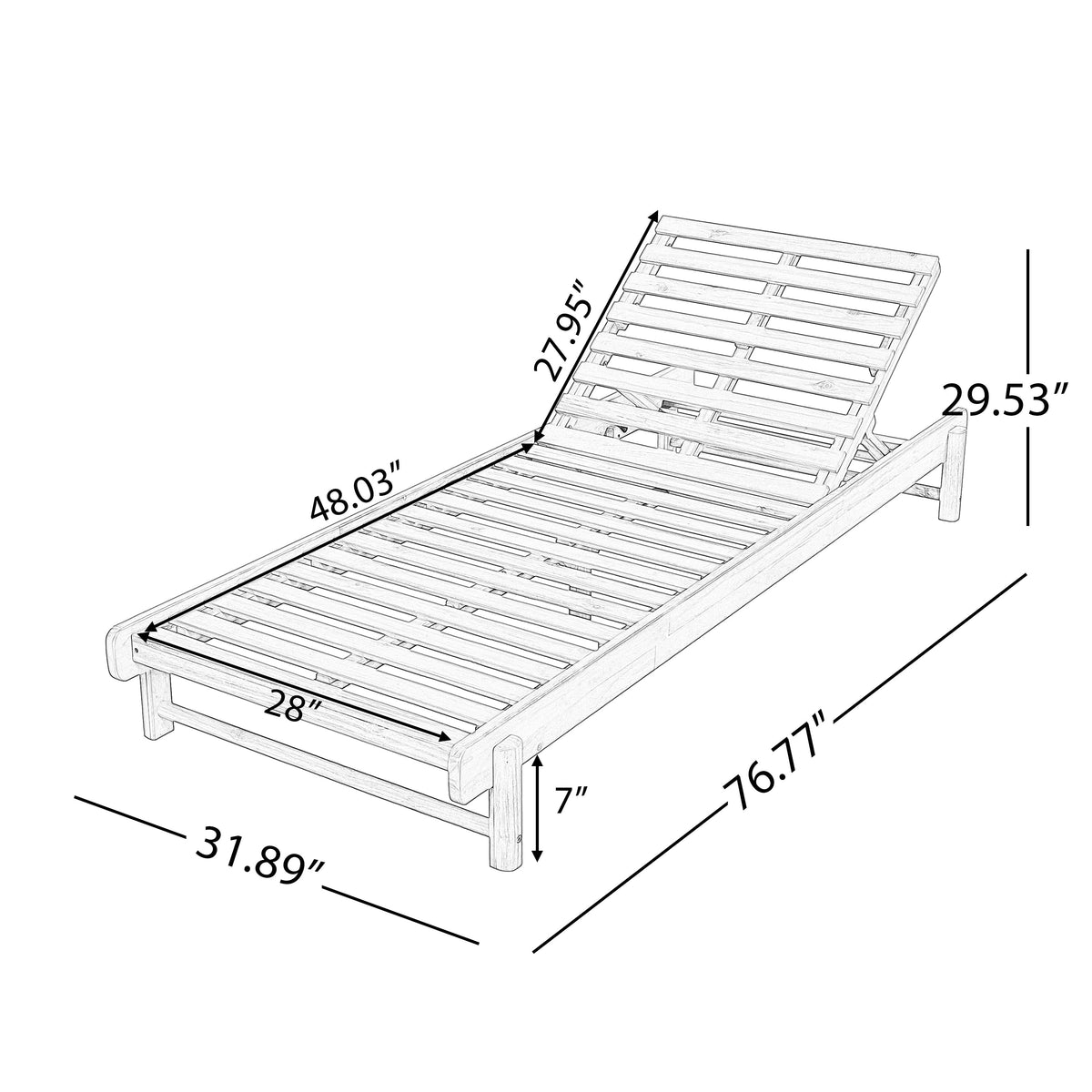 Light Teak Finish Acacia Wood Chaise Lounge Frame
