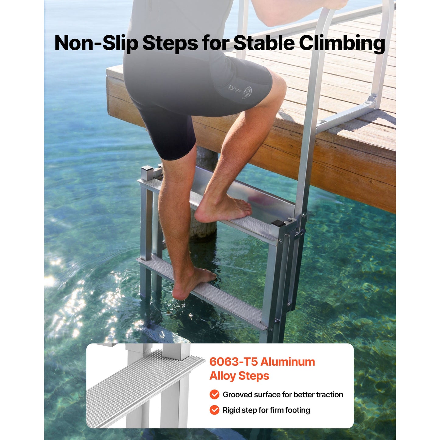 Retractable Dock Ladder, 4 Steps, Aluminum Alloy Swim Ladder