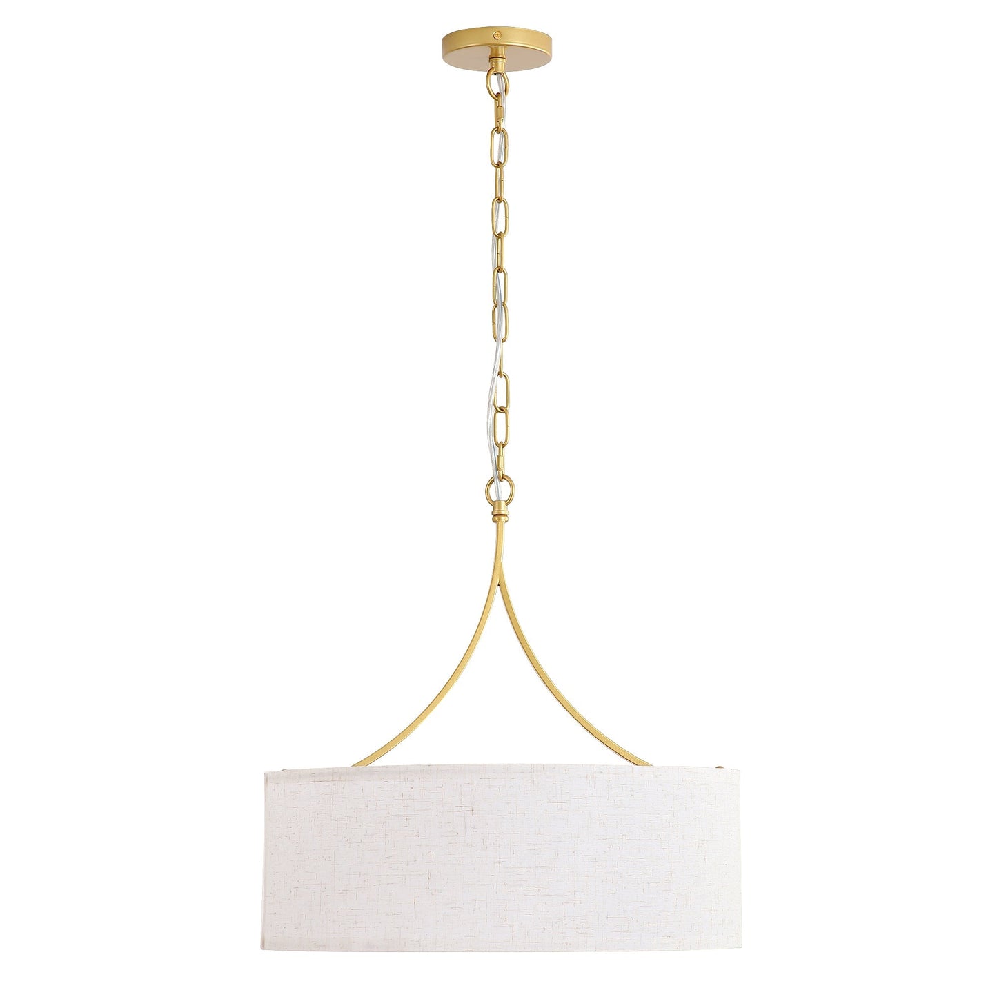 3-Light Gold Fabric Drum Pendant Light