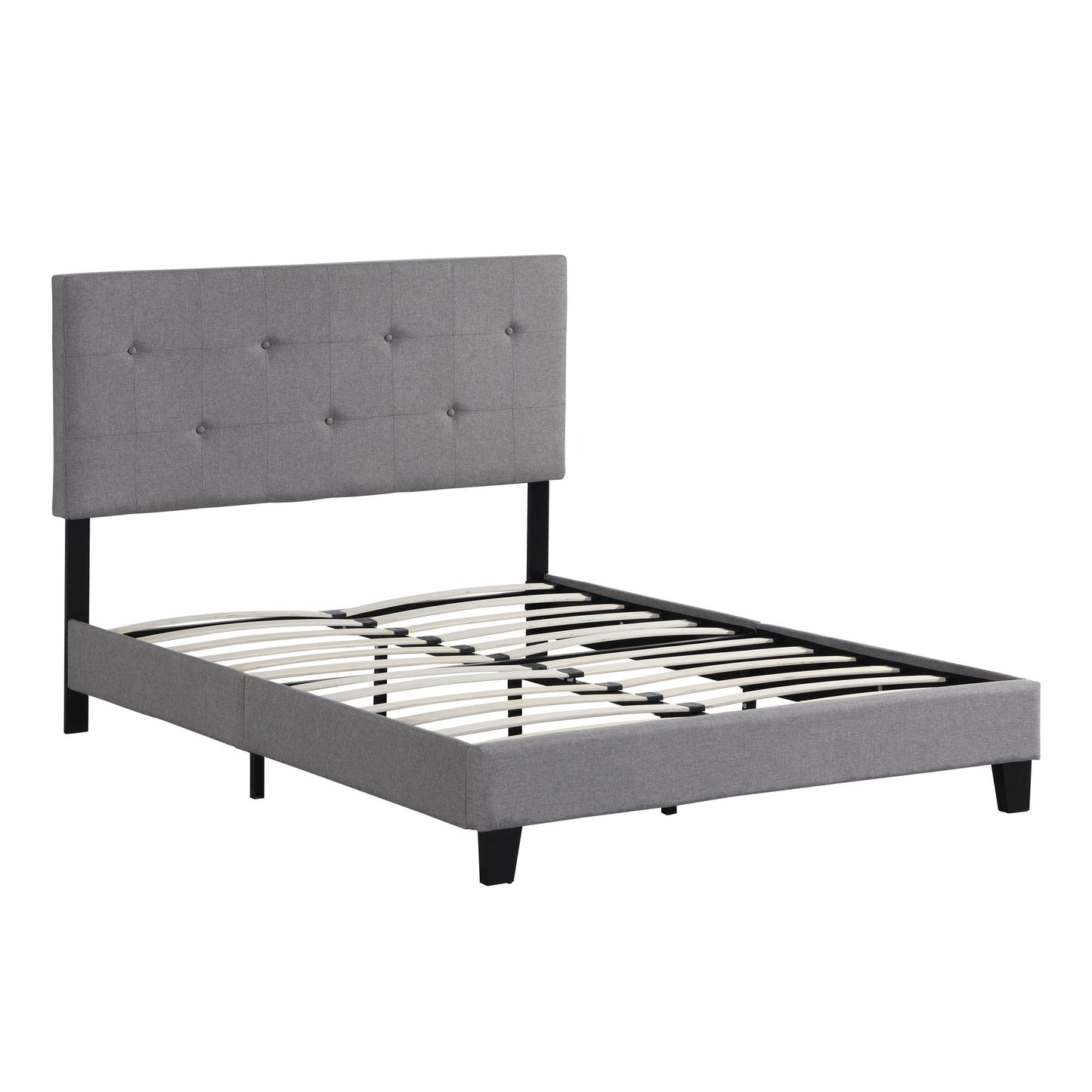 Modern Upholstered Platform Bed Frame With Button Tufted Headboard And Wood Slat Support