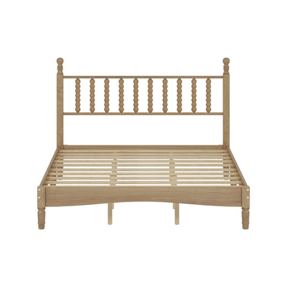 Queen Size Wood Platform Bed with Gourd Shaped Headboard