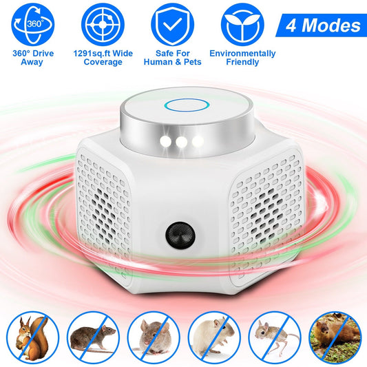 360¡ Ultrasonic Rodent Chaser Electronic Plug-in Mouse Control for Indoor Use Rodent Deterrent with Ultrasonic Sound
