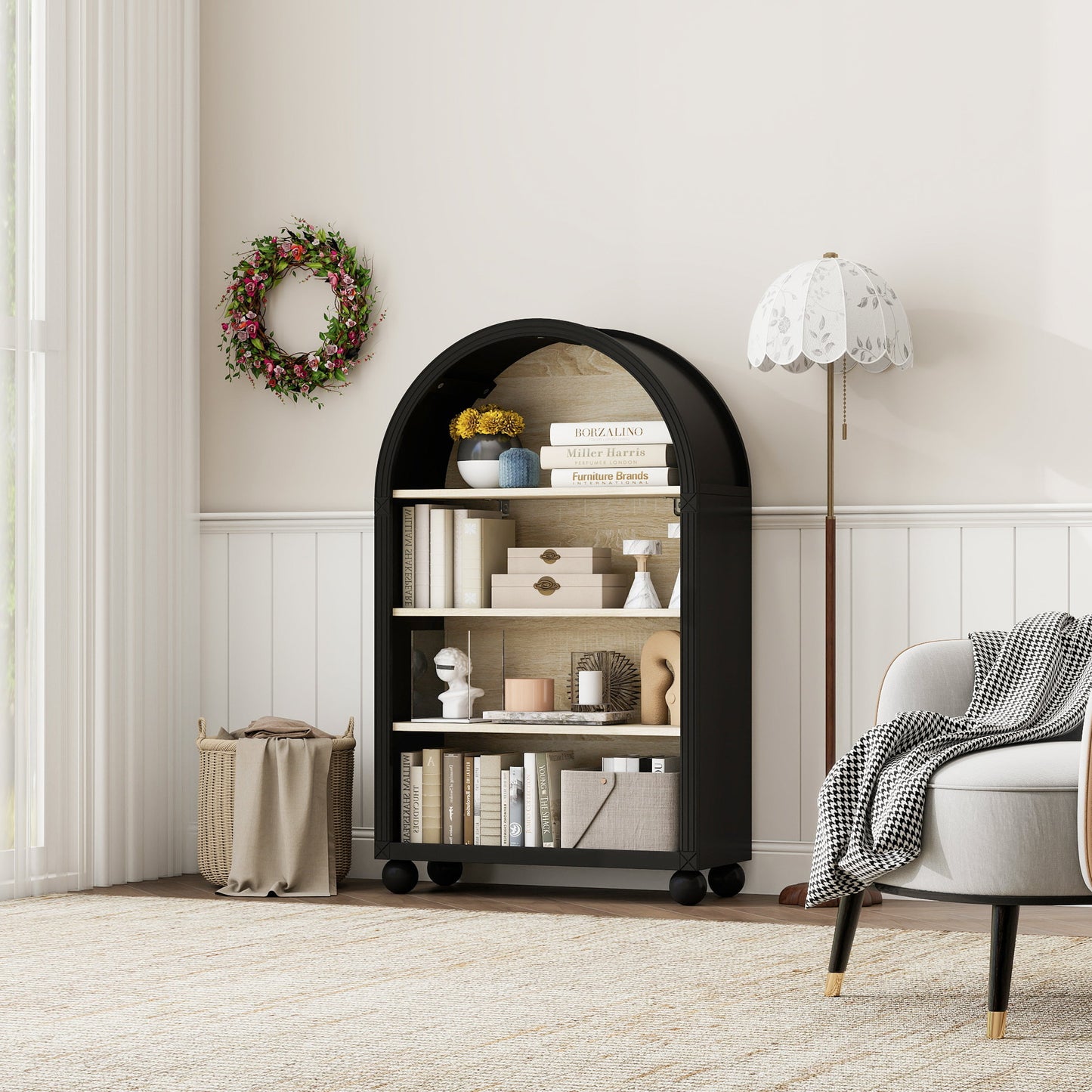 Arched 4-Tier Storage Cabinet with Carved Edges