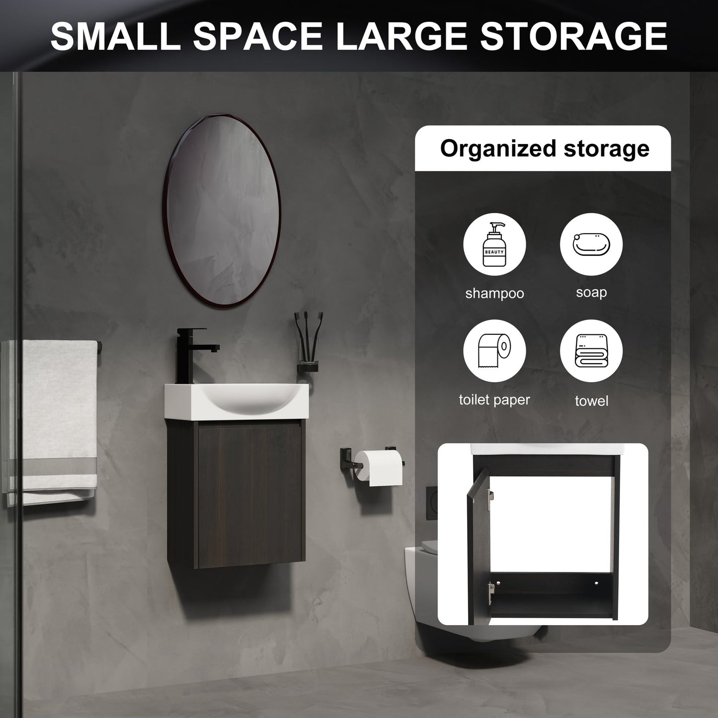 Modern Bathroom Vanity With Ceramic Basin, Wall Mounted Floating Sink Combo, Storage Cabinet
