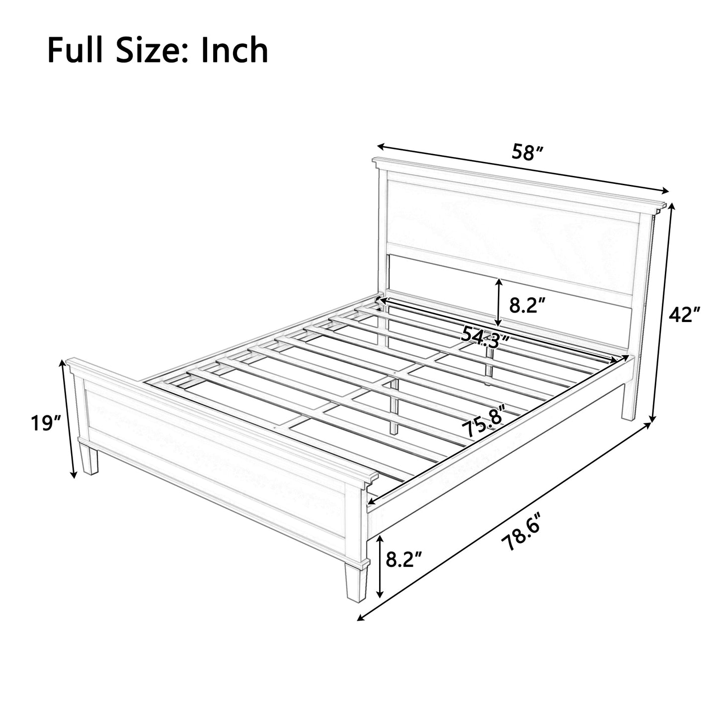 Mid-Century Modern Wood Platform Bed Frame with Headboard