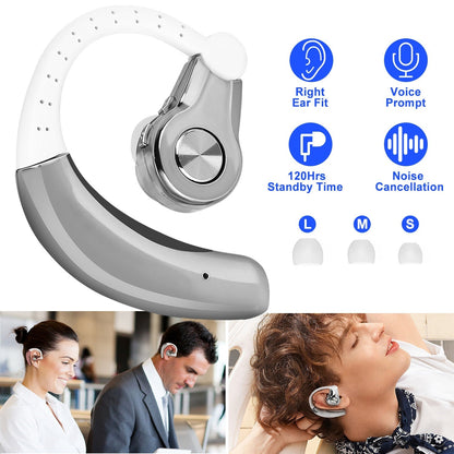 Wireless Earpiece Right In-Ear Wireless Earphone w/ Mic Earhook For Business Office Driving 120Hrs Playtime