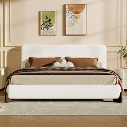 Elegant Boucle Upholstered Bed With Solid Wood Legs