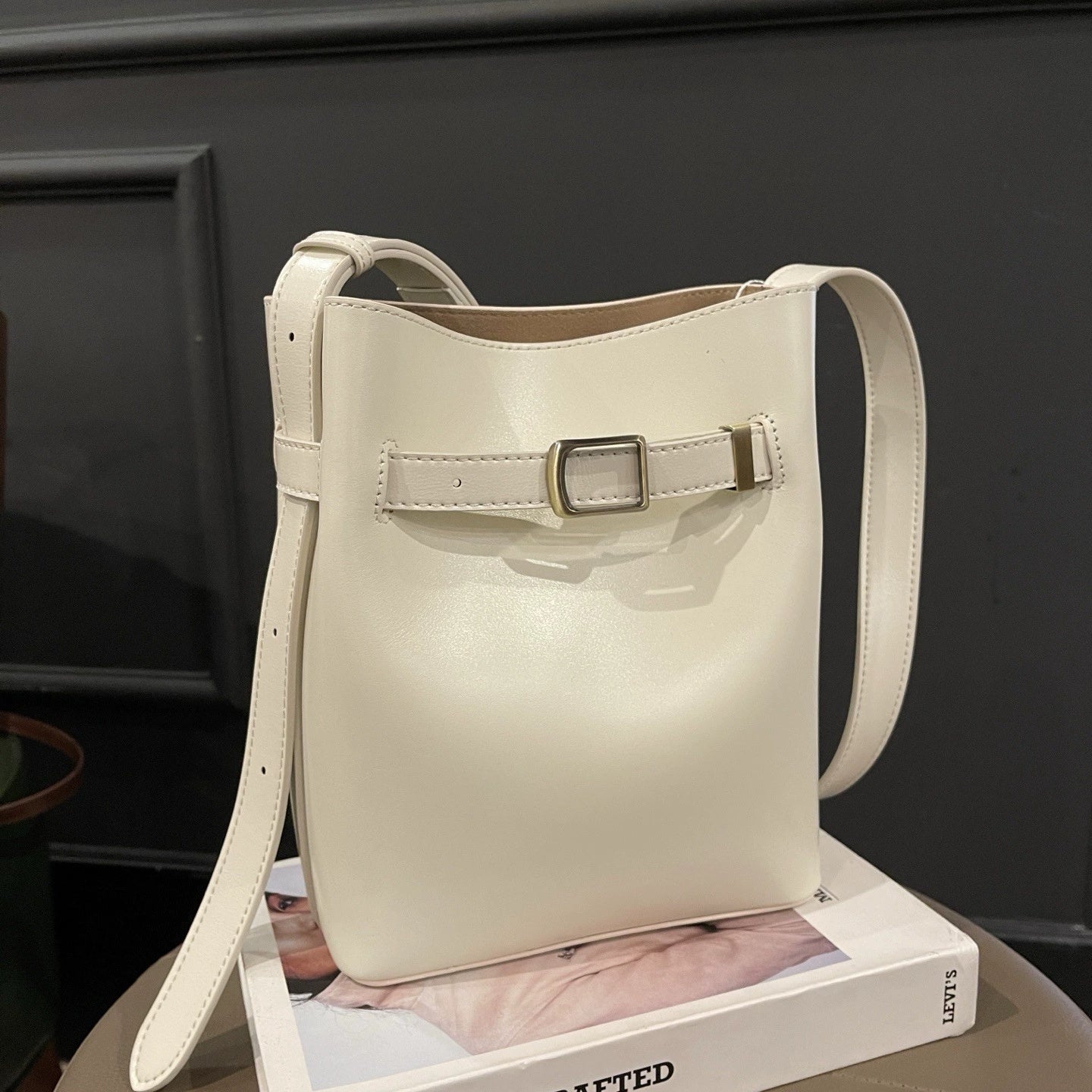 Vintage High-end Feel Bucket Bag, Genuine Leather Ladies' Shoulder Bag, Vintage Top-grain Cowhide Crossbody Bag For Women