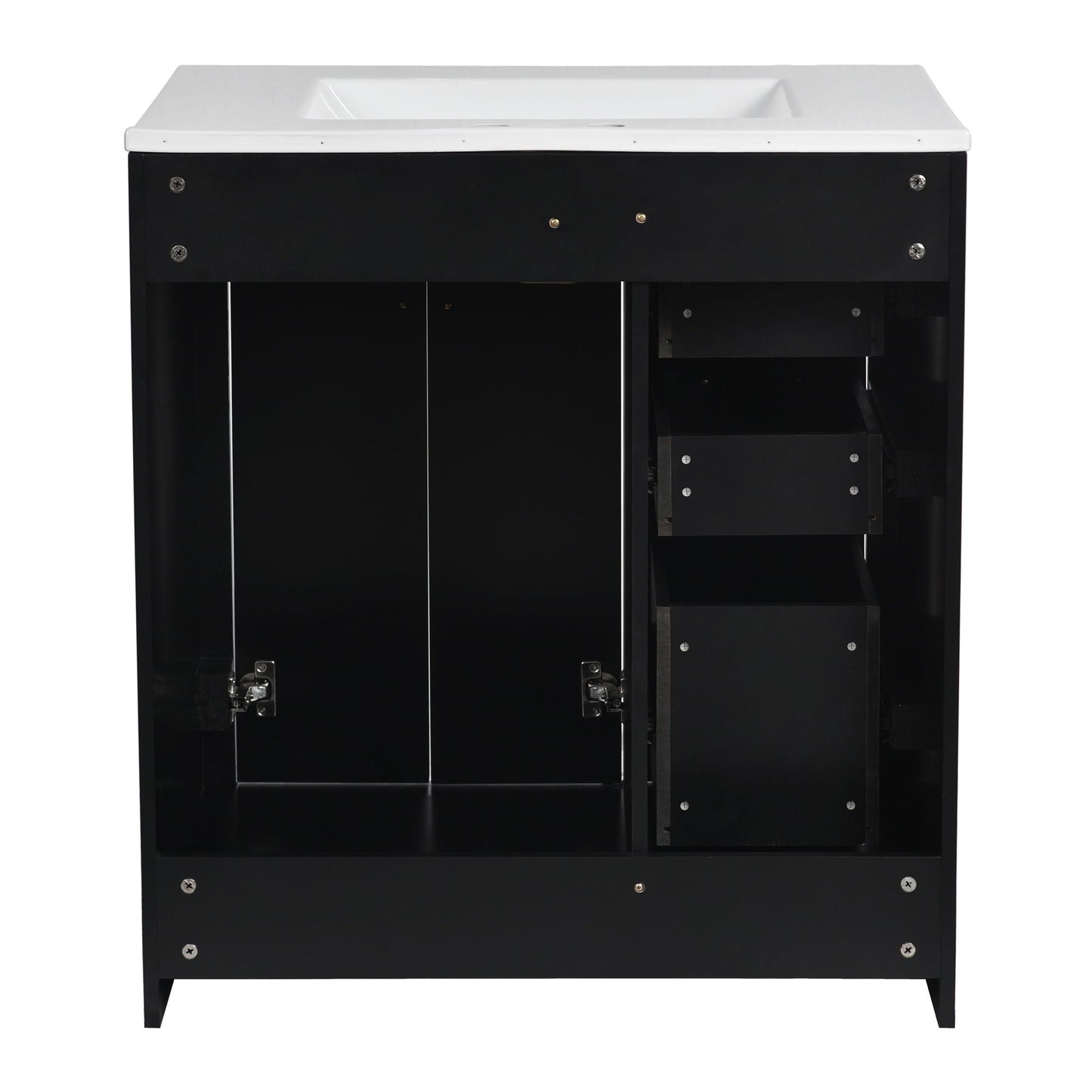Ceramic Sink Combo, Freestanding Vanity Set With 3 Drawers & Soft Closing Doors