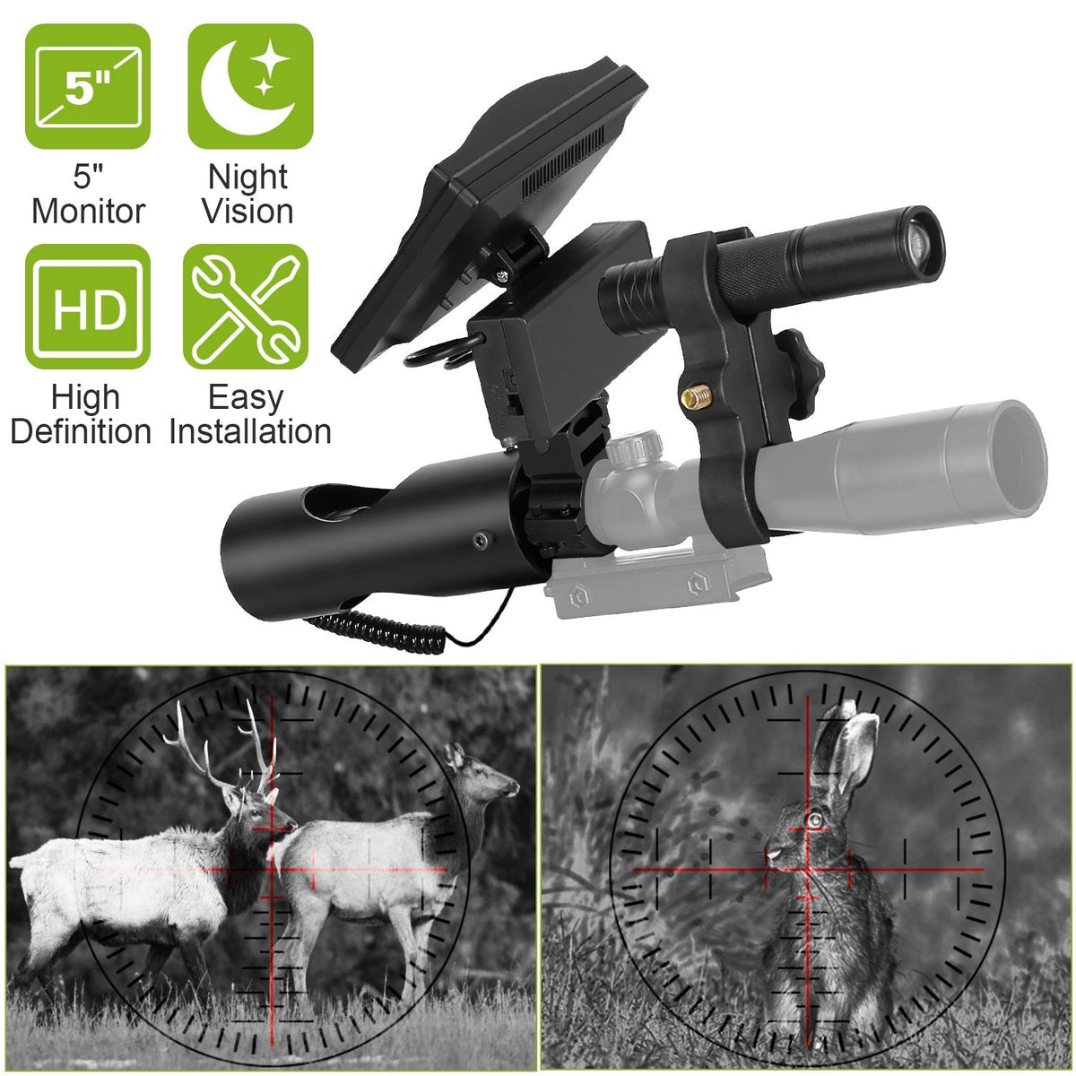 Night Vision Scope Digital Camera Infrared Rifle Scope 850nm Hunting Scope System w/ IR Torch System 5Ó Monitor