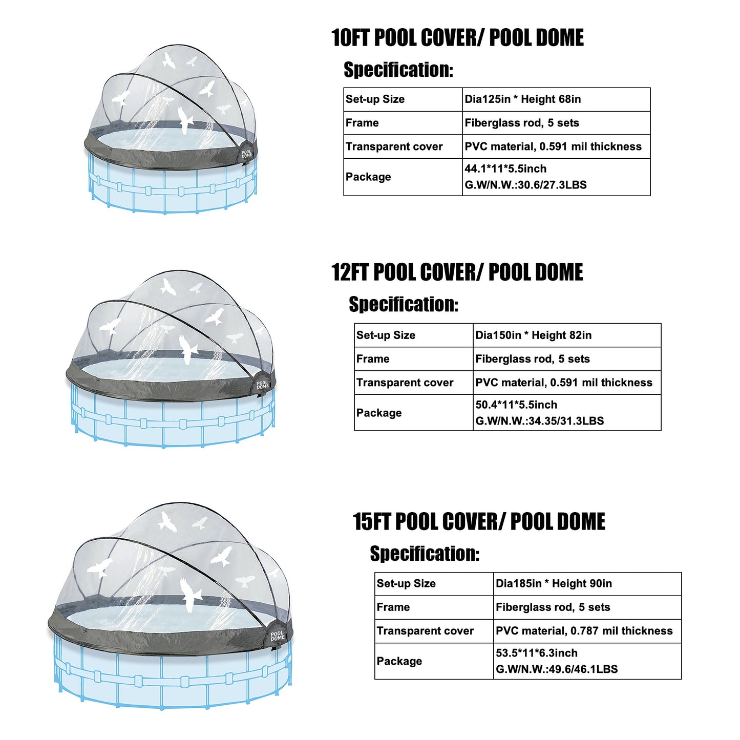 15 Ft Round Multifunctional All Weather Pool Dome Enclosure