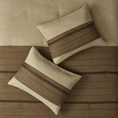 7 PC Faux Suede Comforter Set Natural King