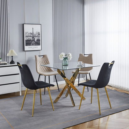 Dining Table With Cross Metal Leg And Tempered Glass, Modern Space Saving Kitchen Table For Living Room Legs, Square Table