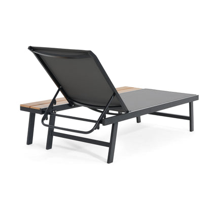 Waterloo Chaise Lounge with Attached Wood Side Table, Set of 2