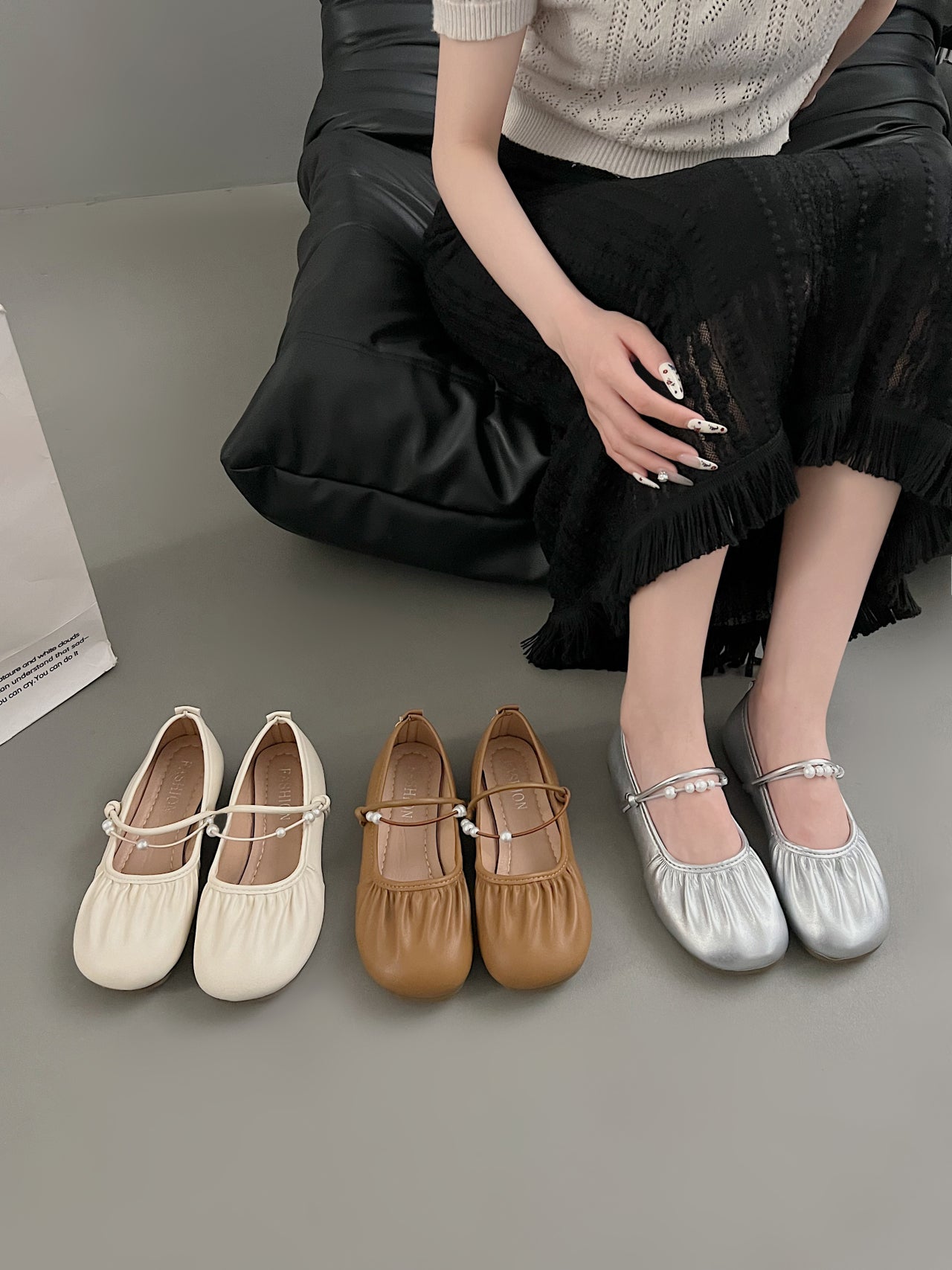 2026 Fall New Silver Mary Jane Loafers, French Gentle Shallow Vamp Flats Women Dress Shoes For Skirts