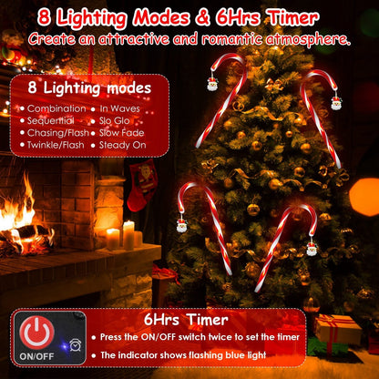 Solar Christmas Candy Cane Lights with 12 Candies 72LEDs Outdoor Christmas Decorations IP44 Waterproof Flickering Pathway Markers String Lights with 8