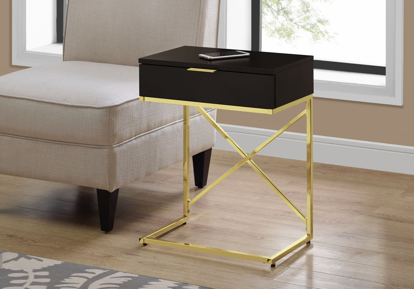 Accent Side Table with Storage Drawer, Spacious Tabletop, Contemporary Design