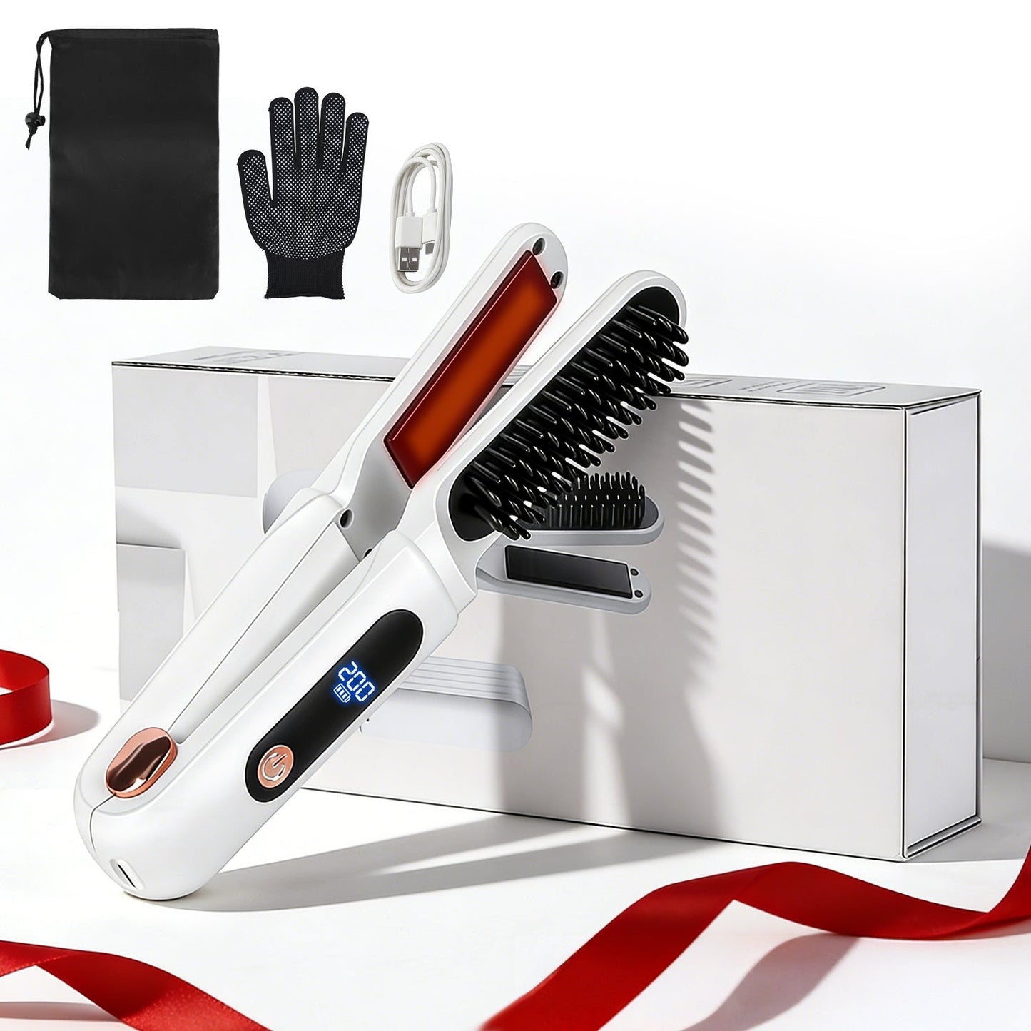 Cordless Hair Straightener Brush 2-in-1 Ceramic Flat Iron