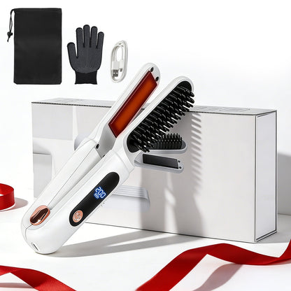 Cordless Hair Straightener Brush 2-in-1 Ceramic Flat Iron