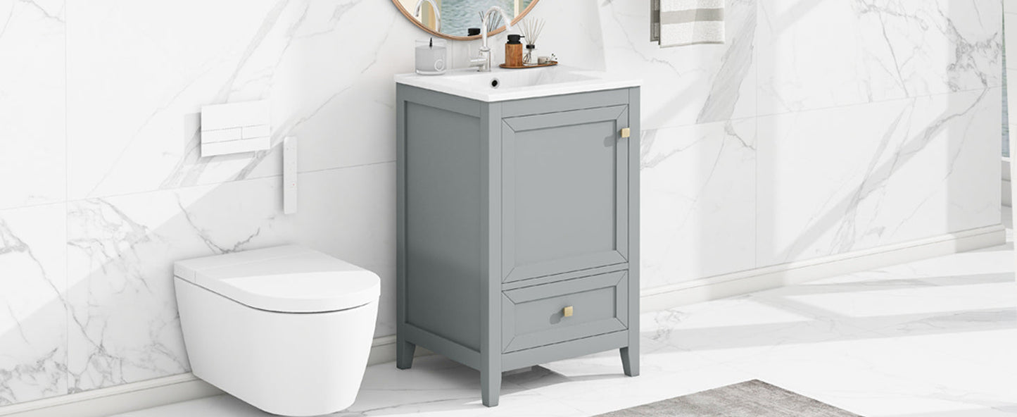 20" Bathroom Vanity with Sink, Storage Rack, and Soft Closing Door - Grey