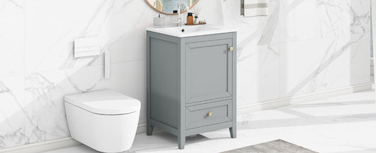 20" Bathroom Vanity with Sink, Storage Rack, and Soft Closing Door - Grey