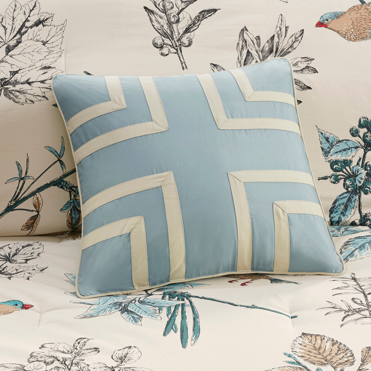 7 Piece Printed Cotton Twill Comforter Set Khaki Queen