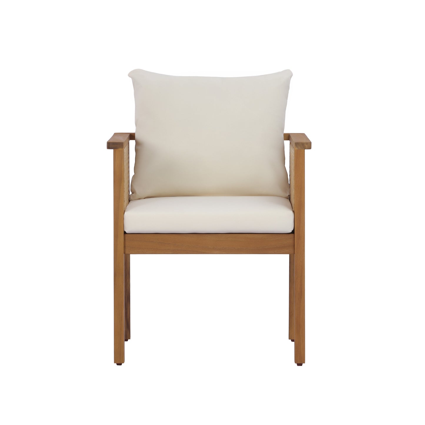 7 Pieces Acacia Wood Outdoor Dining Set with Cream Cushions and Natural Wicker