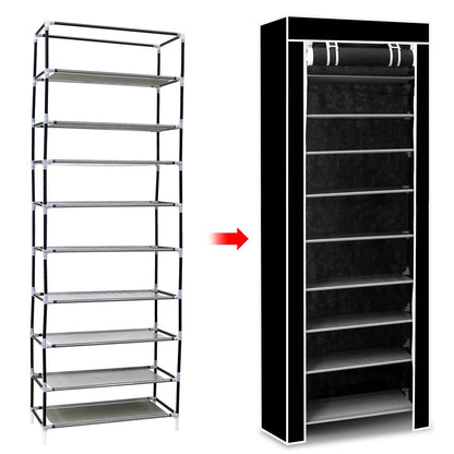 iMounTEK 10 Tiers DIY Shoe Cabinet Dustproof Easy Assemble Tidy Shoe Rack Non-Woven Fabric Holding 27 Pair Shoes Black