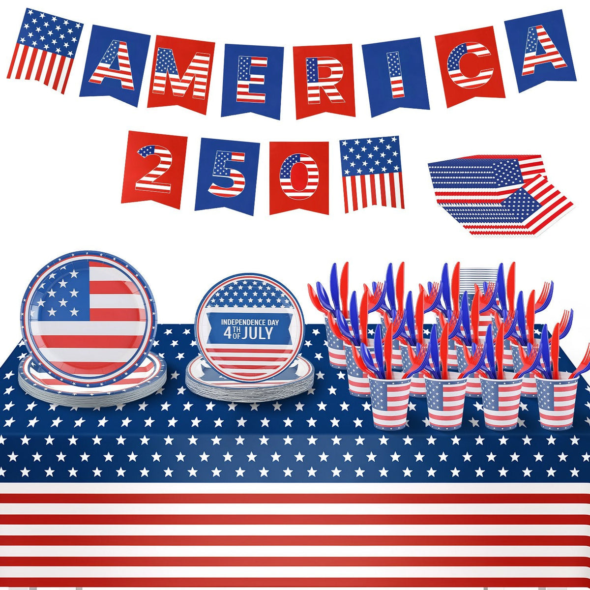 4th of July Party Supplies Set for 24 Guests - 181 Pieces