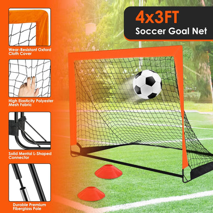 Kids Soccer Goal Training Equipment Set For Backyard Foldable 4x3FT Soccer Net Agility Ladder Inflatable Soccer Field Cones Portable Soccer Practice N