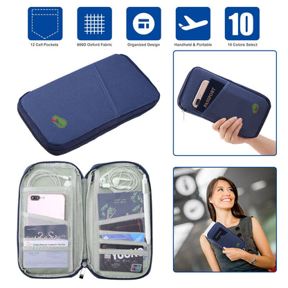 Travel Passport Wallet 12Cells Ticket ID Credit Card Holder Water Repellent Documents Phone Organizer Zipper Case Business Trip Daily Use