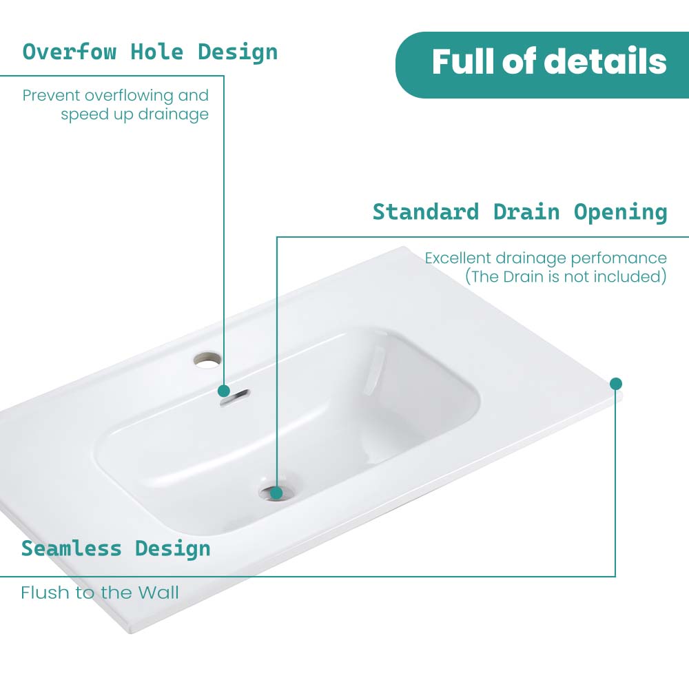 Glossy White Ceramic Integrated Basin