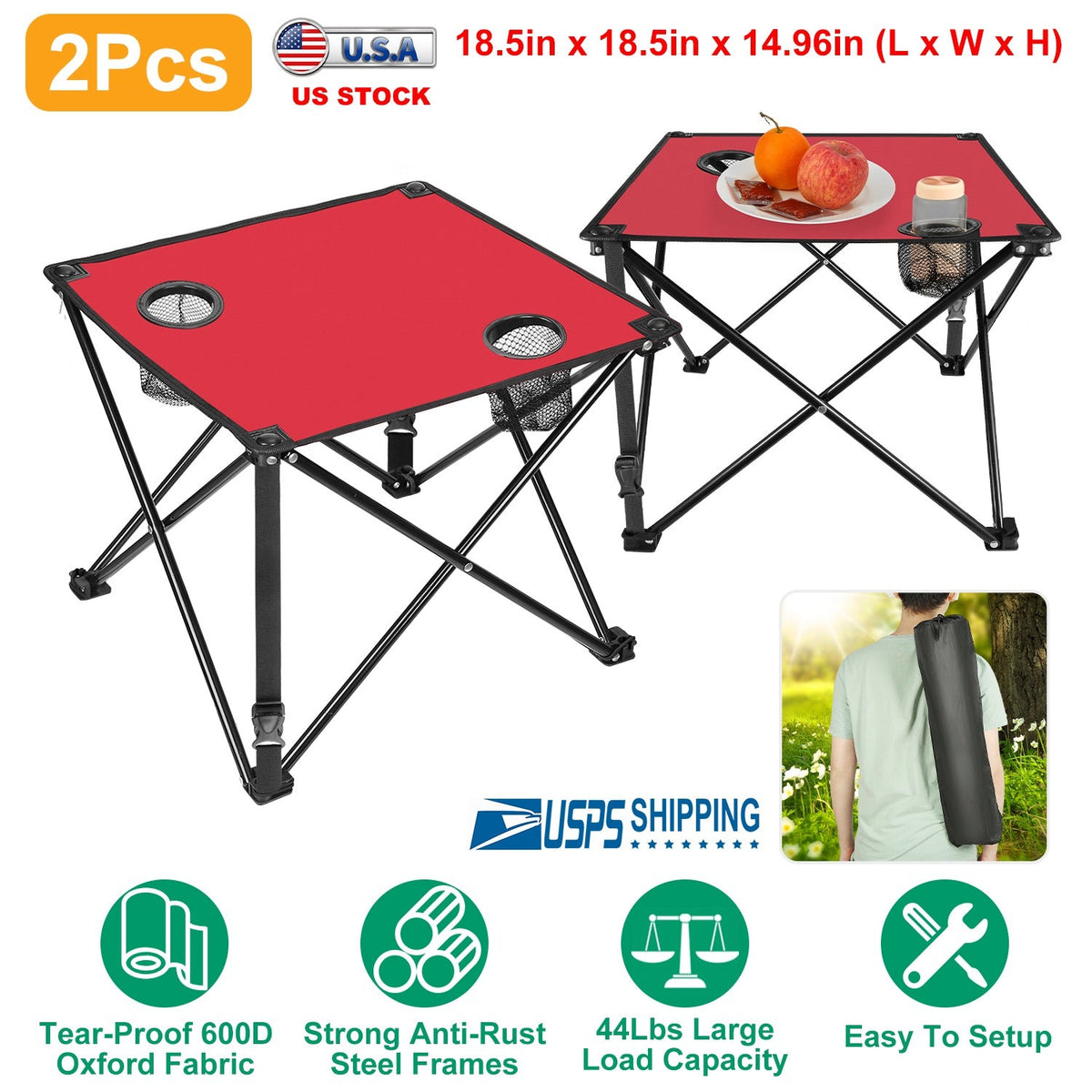 Portable Folding Camping Table with Cup Holders & Carry Bag