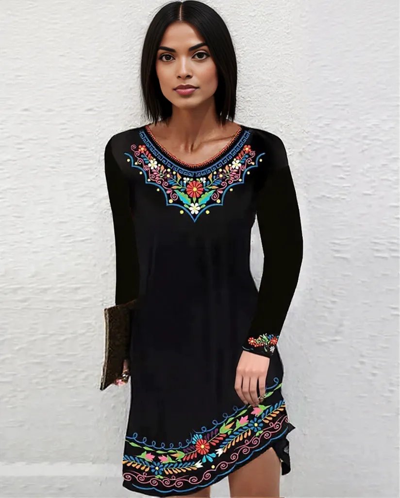 New Sexy Autumn fall Winter exotic  floral design Dress for Women 7 different colors