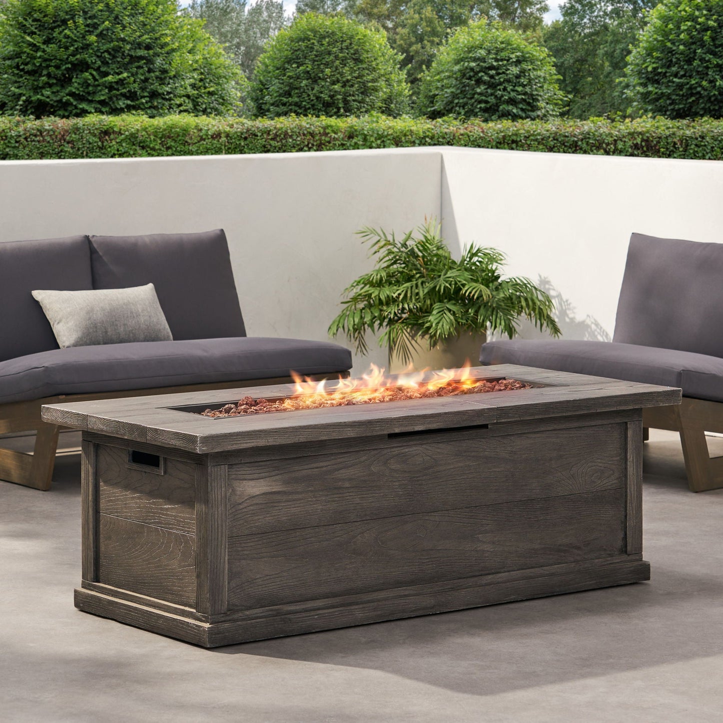 Transitional Rectangular Outdoor Propane Fire Pit With 50,000 BTU