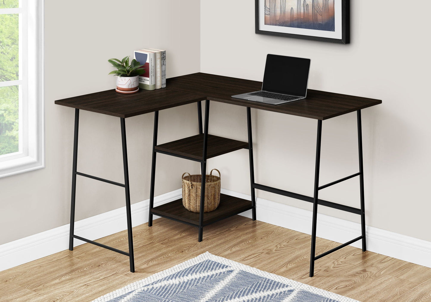 L-Shape Corner Computer Desk with Storage Shelves
