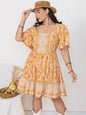 Printed Square Neck Short Sleeve Dress