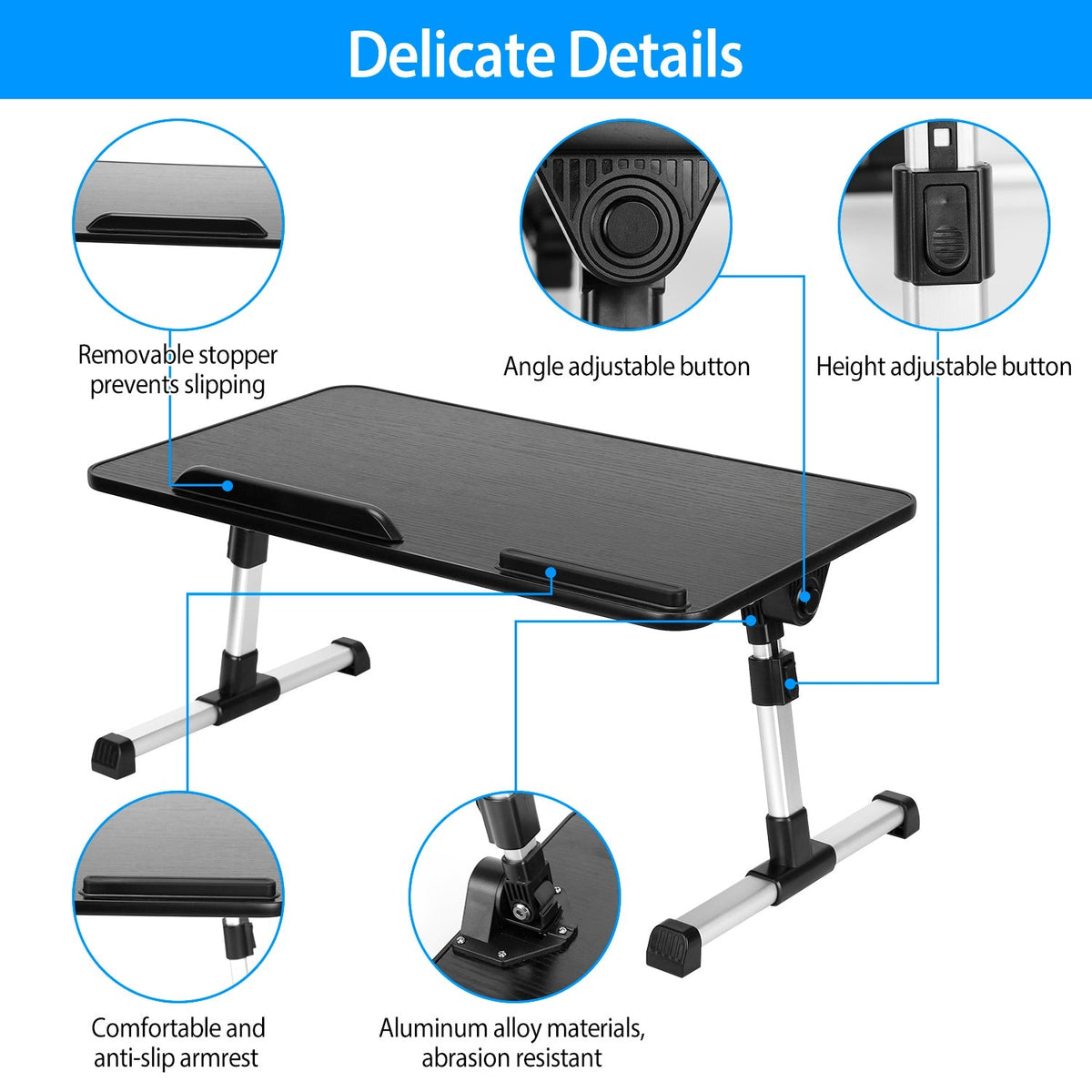 Foldable Laptop Stand Height Angle Adjust Notebook Bed Desk Breakfast Reading Table For Sofa Couch Floor Dormitory