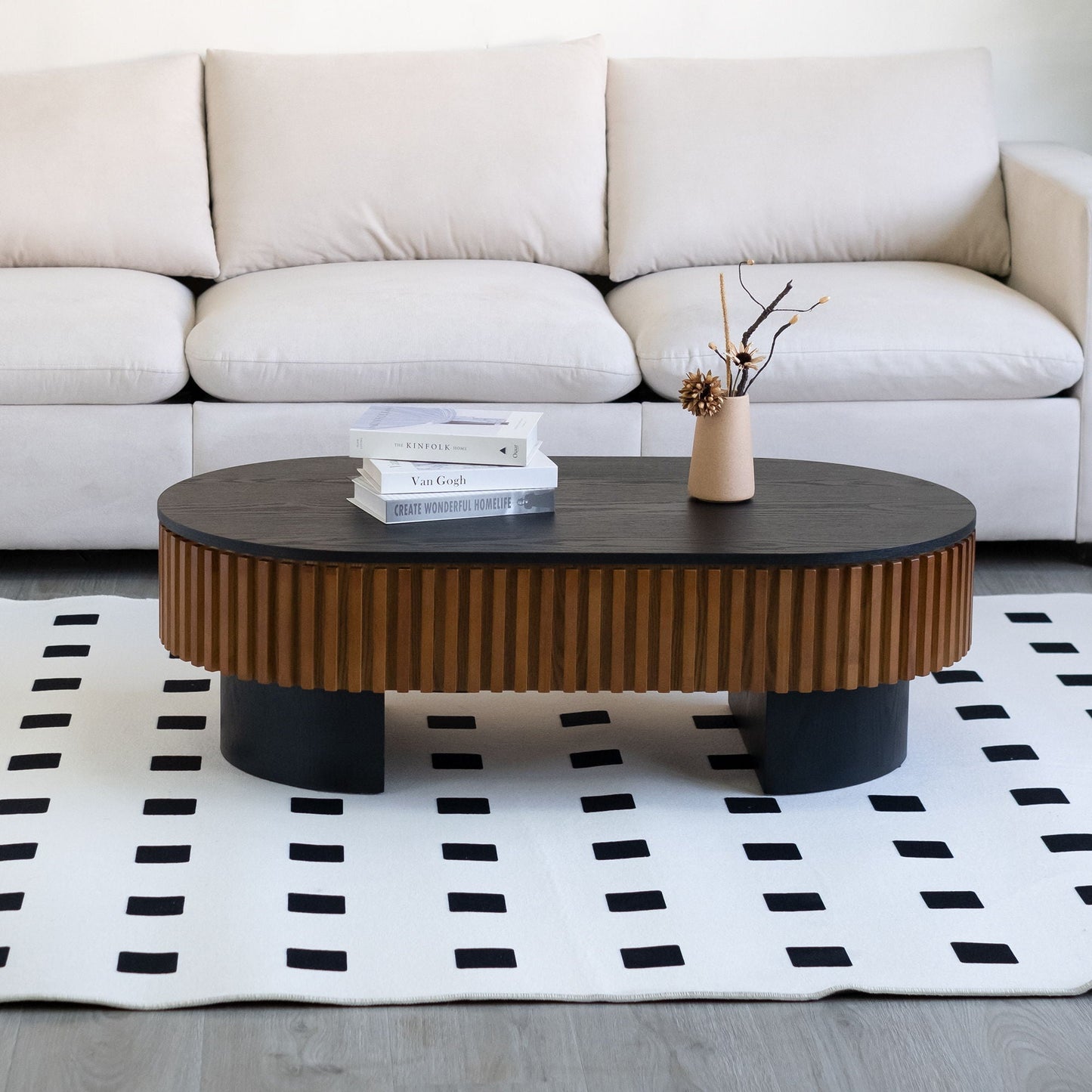 Elliptical Living Room Coffee Table With Hidden Storage And Removable Tabletop