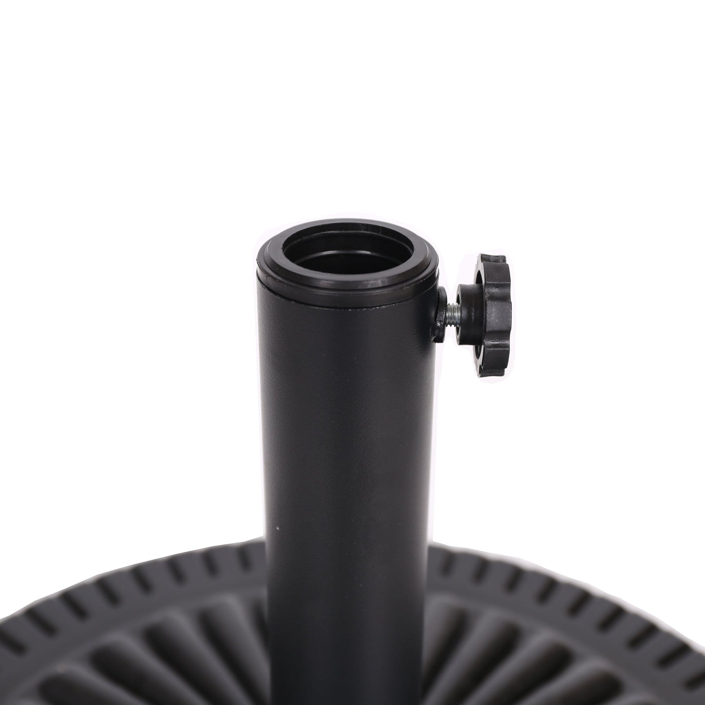 Black Rock Resin Outdoor Umbrella Base with Steel Support in Black Finish