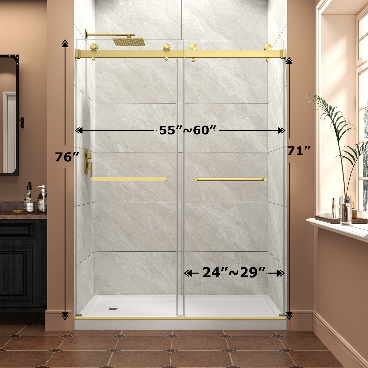 55"-60" W x 76" H Brushed Frameless Shower Door