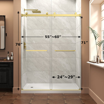 55"-60" W x 76" H Brushed Frameless Shower Door