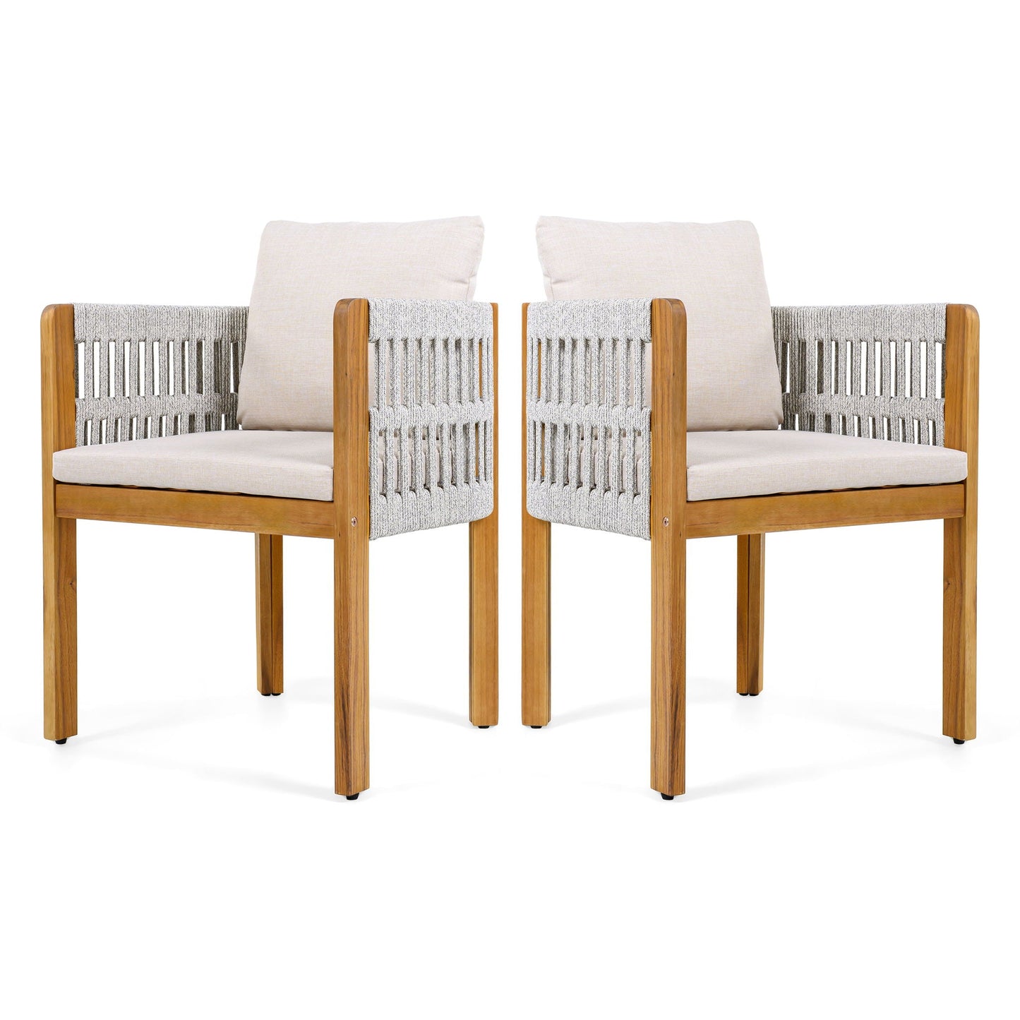 Outdoor Dining Chairs With Mix Rope Handles (Set of 2)