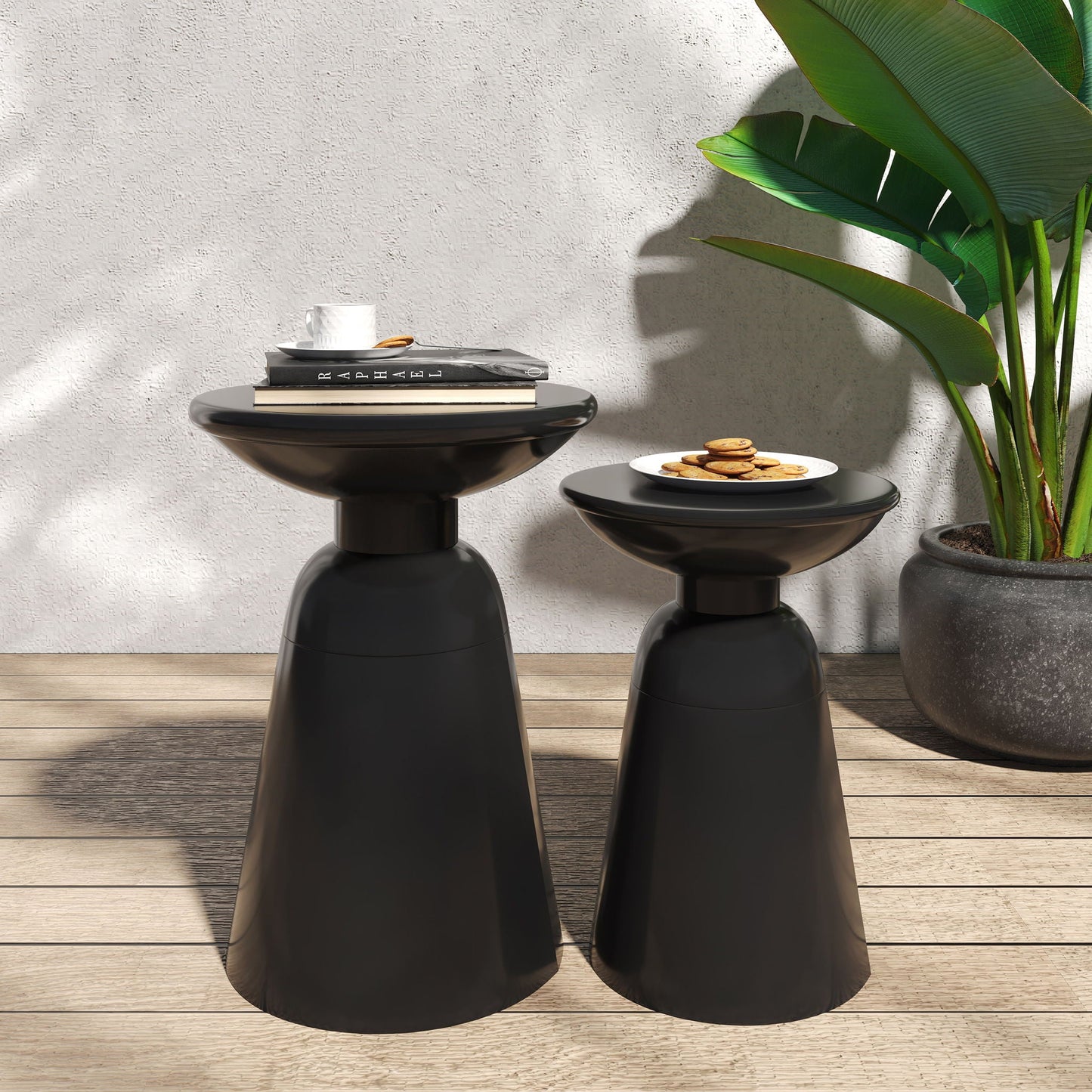 Serenita Outdoor Side Tables With Flared Design (Set of 2)