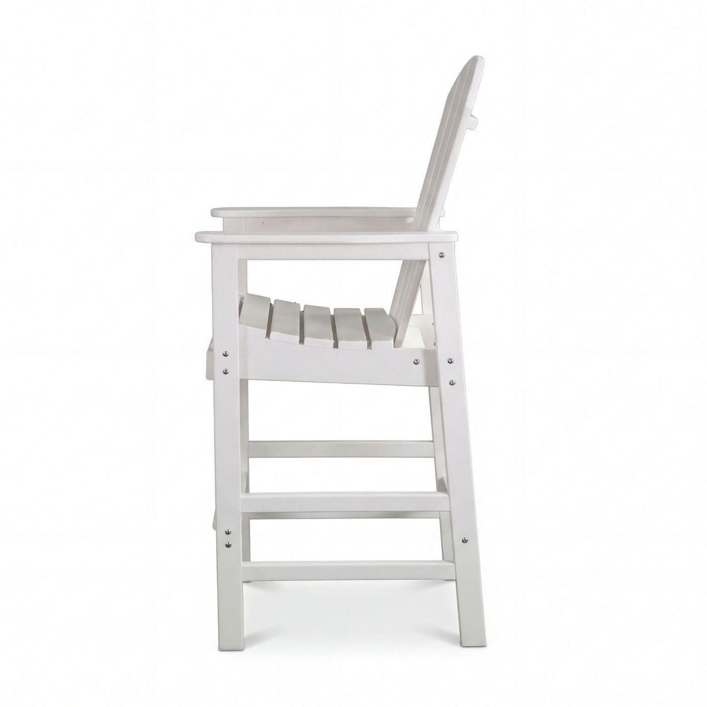 Outdoor Bar Height Adirondack Patio Chair With Cup Holder And Armrests All Weather UV Resistant - White