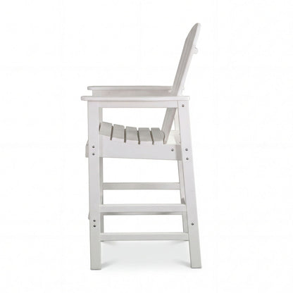 Outdoor Bar Height Adirondack Patio Chair With Cup Holder And Armrests All Weather UV Resistant - White