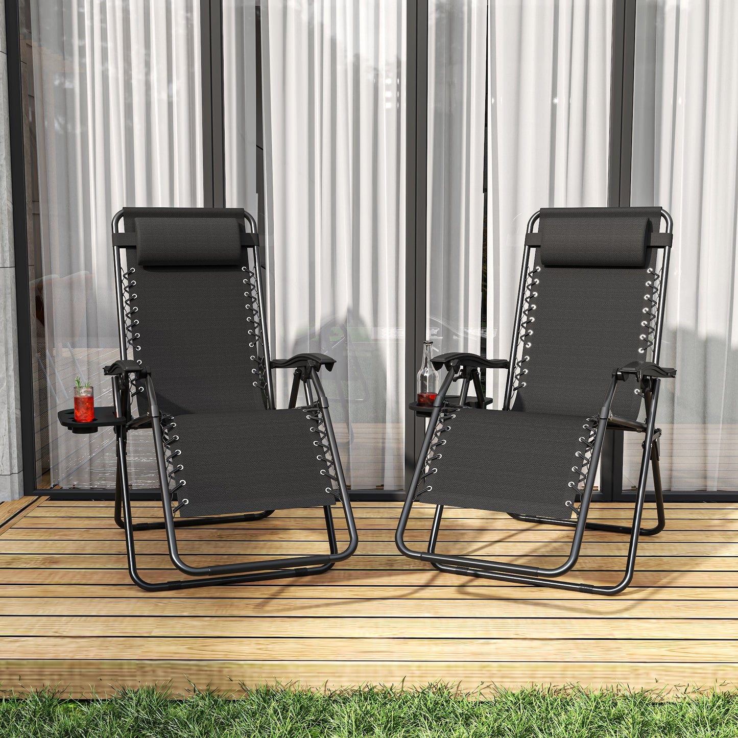 Zero Gravity Folding Lounge Chair with Headrest & Removable Tray