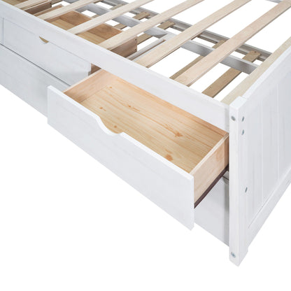 Captain Bed With Built In Bookshelves, 3 Storage Drawers, And Trundle