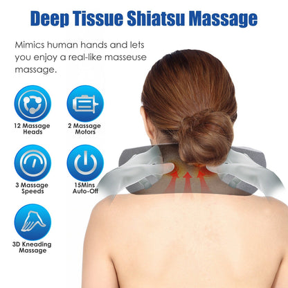 2-in-1 Heated Neck Massager Pillow – Memory Foam, 3 Speeds, Timer
